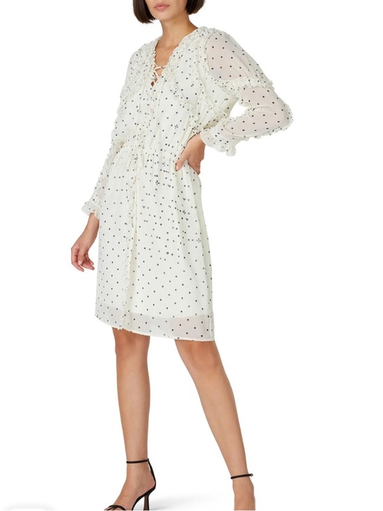 Koche Dresses & Skirts - Koché Collective Polka Dot Ruffle Lace-Up Dress Size 36 Sheer Romantic